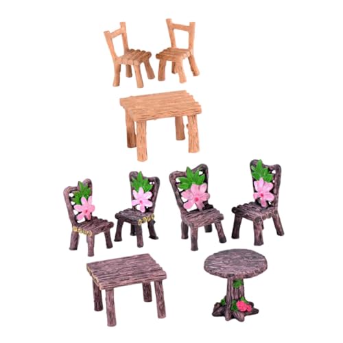 PHENOFICE 3 Sets Mini Tisch Und Stühle Puppenhaus Möbel Puppenhaus Möbel Ästhetische Raumdekoration Außenstühle Außendekoration Miniatur Gartenornament Harz Miniaturmöbel Dekor von PHENOFICE