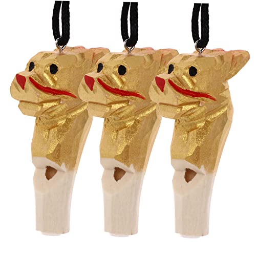 PHENOFICE 3St Holzgeschnitzte Tierpfeife Pfeife mit Trageband Tierkreispfeife Spielzeug kinder holzspielzeug toys holztier Strumpf Holzpfeife Tierpfeife Kindergeschenk hölzern Golden von PHENOFICE