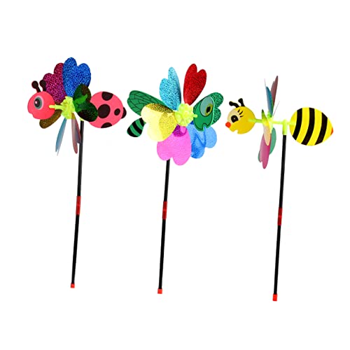 PHENOFICE 3St Insektenwindmühle Marienkäfer-Wind Windmühlen für Kinder Garten spielstrasse für Kinder spielzelt Kinder Fun Toy Kinderspielzeug Lernspielzeug Plastik Colorful von PHENOFICE