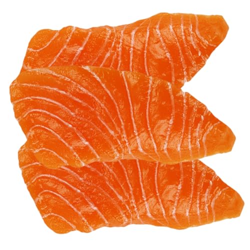 PHENOFICE 3St Modell Lachsfilet künstliche Fische dekofische Fischspielzeug Fischfigur Fischdeko PVC-Lachs künstliche Sushi-Probe Lachsförmiges Modell gefälschte Essensrequisite Orange von PHENOFICE