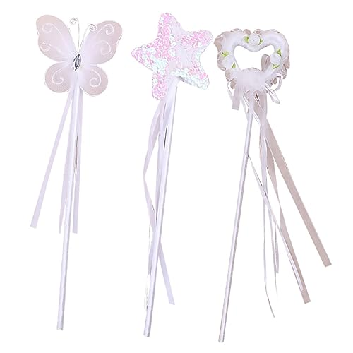 PHENOFICE 3St Party Zauberstab Zauberstäbe der Sternenprinzessin Mädchen tun so, als würden sie Zauberstäbe Spielen Fairy Wand Kinderkleider Kid Toys Feenstab Pentagramm-Zauberstab Weiß von PHENOFICE