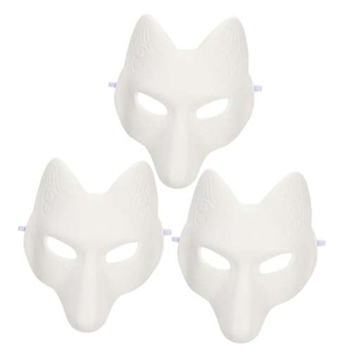 PHENOFICE 3st Cosplay-fuchsmasken Pu-fuchs- Therian- Und Leere Halloween Papiermasken Basteln Fuchsohren Und Regenmaske Leere Handbemalte Wolf Weiß von PHENOFICE