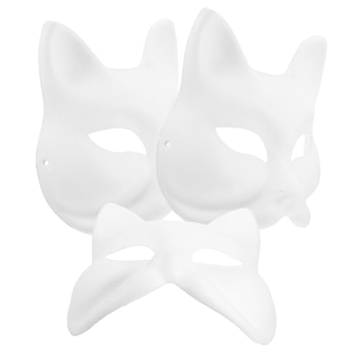 PHENOFICE 3st Diy Leere Handbemalte Fuchsmaske Weiße -maske Ticci Katzenmasken Kostüm Halbmaske Weiße Maskerademaske Halloween-masken Selber Machen Komischer Kern Leeres Tier Papier von PHENOFICE