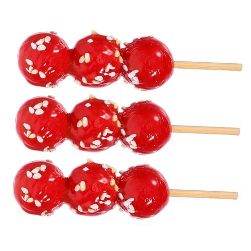 PHENOFICE 3st Kandiertes Haws-Modell Bingtanghulu-Spielzeug Lebensechter Eiszucker Kandierte Haws-Requisiten Gefälschter Eiszuckerkürbis Peking-Snacks-Spielzeug Puppenhauszubehör PVC Rot von PHENOFICE