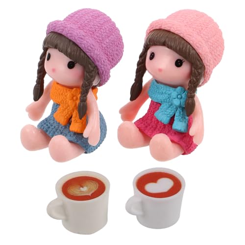 PHENOFICE 4 Stück Miniatur-kaffeetasse, Modell Mit Mädchen-Puppen, Puppenhaus-zubehör, Puppenhaus-landschaftsdekoration, Kaffeetasse, Teetasse, Lebensmitteldekoration, Küchenzubehör von PHENOFICE