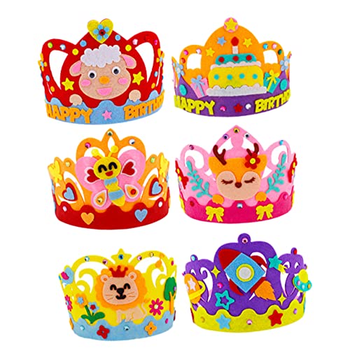 PHENOFICE 6 Sätze Kronenhut Kinderkrone Geburtstagskronenset selber machen DIY kinder geburtstagskrone birthday crown Kopfbedeckungen für Kindergeburtstage geburtstagshut bausatz Vlies von PHENOFICE