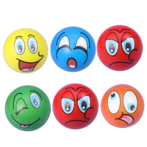 PHENOFICE 6 Stück Anti Stress Bälle Mit Lustigem Cartoon Gesicht 63 Mm Große PU Bälle Ideales Stressabbau Spielzeug Für Kinder Und Erwachsene Zufällige Muster Für Spaß Und Entspannung von PHENOFICE