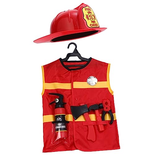 PHENOFICE 7 Teiliges Set Kinder Feuerwehrmann Kostüme Kinder Rollenspielkleidung Feuerwehrmann Cosplay Kostüm Kleider Kinder Feuerwehrmann Kostüme Kinder Feuerwehrmann Kostüm Kinder von PHENOFICE