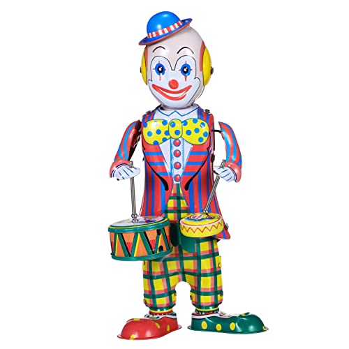 PHENOFICE Clown-Figur Clown-Ornament Clown-Schlagzeuger Zieht Spielzeug Auf Tischdekoration Clownpuppe Aufziehen Clown-Schlagzeuger-Spielzeug Clownspielzeug Für Kinder Clown-dekor Weißblech von PHENOFICE