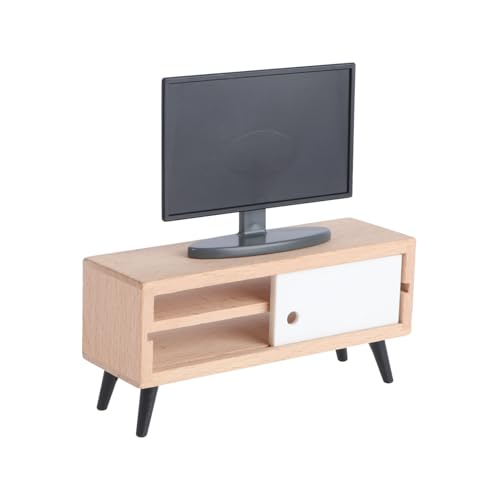 PHENOFICE Miniatur Fernseher Set Mit TV Schrank 1 Schwarzer Fernseher + 1 TV Schrank Perfekte Puppenhaus öbel Für Rollenspiele Für Pretend Play von PHENOFICE