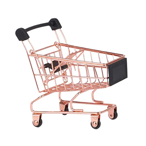 PHENOFICE Einkaufswagen Make-up-Spielzeug Kinder Spielset Mini-Trolley-Spielzeug Winziger Supermarktwagen Puppenhauszubehör Miniatur Puppenhaus-einkaufsspielzeug Kinderspielzeug Eisen Golden von PHENOFICE