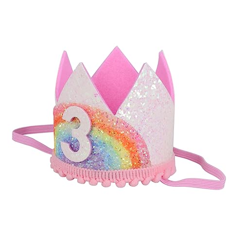 PHENOFICE Entzückende Geburtstagskrone Aus Stoff Regenbogenfarben Mit Rosa Spitze 3 Stile Ideales Partyzubehör Und Foto Requisite Für Kindergeburtstage Kleinkind Accessoire von PHENOFICE