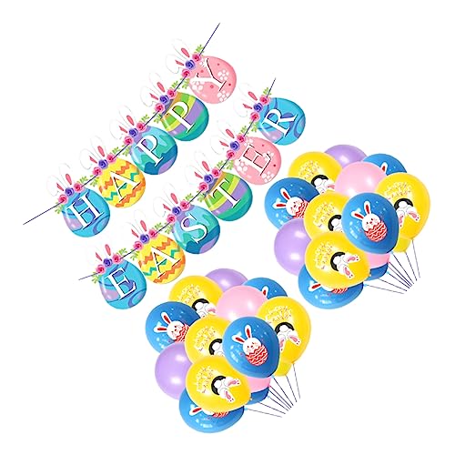 PHENOFICE Fröhliche Ostern Banner Und Kaninchen Osterei Latexballons Im Set Rosa Blau Und Perfekt Für Osterfeiern Und Frühlingsdeko von PHENOFICE