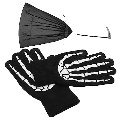 PHENOFICE Halloween Requisite Kostüm Zubehör Set Für Erwachsene Gothic Reaper Mantel Handschuhe Einzigartiges Design von PHENOFICE