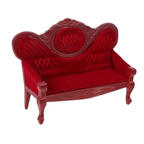 PHENOFICE Mini-Sofa Wohnzimmer Dekoration kleine Couch puppenhaus Couch Puppenhaus Set Puppenhaus Zubehör Puppenstubenmöbel Miniatur-Couch Miniatur-Puppenhauszubehör Puppenhausstuhl Holz rot von PHENOFICE