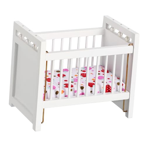 PHENOFICE 1pc Mini Krippe Puppenhaus Spielzeug Realistische Baby Puppe Bett Miniatur Weiß Mini Möbel Modell für Jungen und Mädchen von PHENOFICE