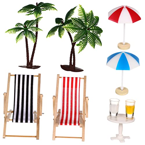 PHENOFICE Mini Strand Dekorationsset 2 Kokosnüsse 2 Mini Sonnenschirme 2 Strandliegen 1 1 2 Getränke 1 Runder Teetisch Miniatur Strandlandschaft Für Puppenhaus Und von PHENOFICE