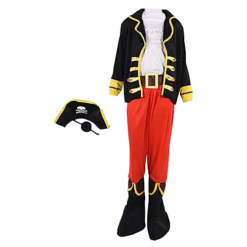 PHENOFICE Halloween-Piraten Kostüm Pirat Kinder Piratenkostü Für 1 Set Mit Piratenhut Und Umhang Für Halloween Karneval Oder Fasching Größe l 125cm 135cm Ideal Für Kostümparty Und Rollenspiele von PHENOFICE