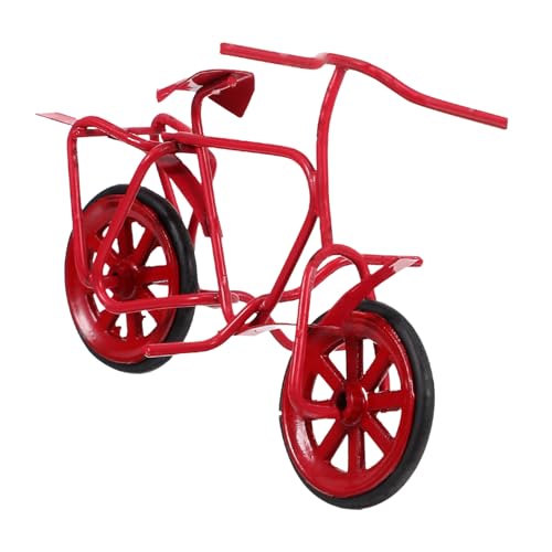 PHENOFICE Puppenhaus Fahrrad Miniaturen Mini-Lebensmittel Gebäude Mini-Küche Mini-Essen Spielzeug Dekoration Vintage Fahrradverzierung Miniatur Fahrrad Mini-Fahrradmodell Eisen rot von PHENOFICE