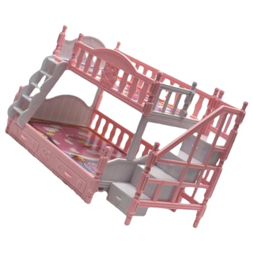 PHENOFICE Simulationsbett puppenhaus Bett Spielzeug Mini-Hausversorgung lebensechtes Minibett Mini-Hausbett Minipuppe stockbett bunk Bed Mini Etagenbett Mini-Hausdekoration Plastik Rosa von PHENOFICE