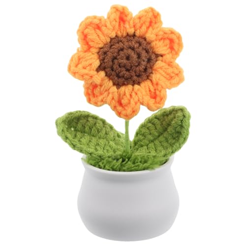 PHENOFICE Simulierte Sonnenblume Mini Pflanzen kunstpflanze Geschenkideen Pflanzen süße Häkelarbeit gehäkelte Sonnenblume gefälschter Sonnenblumentopf Sonnenblumen-Bonsai häkeln Garn von PHENOFICE