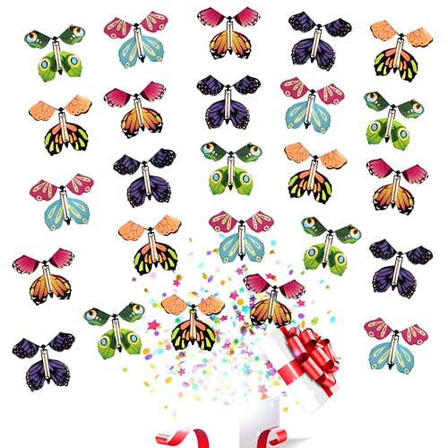 30 Stück fliegende Schmetterlinge, fliegende Schmetterlingskarten, fliegende Schmetterlinge, magische fliegende Schmetterlinge, magische Schmetterlings-Requisiten, geeignet für Geburtstagsfeiern von PHIEZC