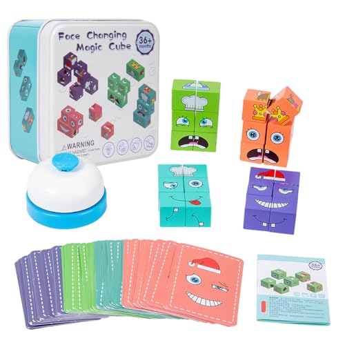 Face Changing Magic Cube, Montessori-Puzzlespielzeug, hölzernes Zauberwürfel-Puzzle, 3D Puzzle Face-Changing Magic Cube Set für 3 4 5 6 7 8Kinder Gift für Jungen und Mädchen(mit Snatch Bell) von PHIEZC