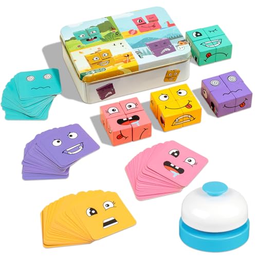 Face Changing Magic Cube, Montessori-Puzzlespielzeug, hölzernes Zauberwürfel-Puzzle, 3D Puzzle Face-Changing Magic Cube Set für 3 4 5 6 7 Kinder Gift für Jungen und Mädchen(mit Snatch Bell) von PHIEZC