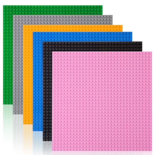 PHIEZC Bauplatten, 6 klassische Bauplatten, kompatibel mit den meisten Marken, 32 x 32 Noppen (25,5 x 25,5 cm), geeignet für Bau- und Konstruktionsspielzeugsets für Kinder (6 Farben). von PHIEZC