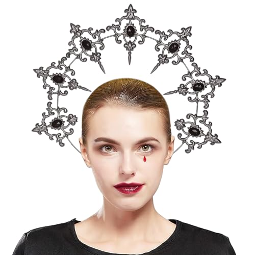 PHIEZC Gotische Sonnen-Halo-Krone, Krone für Frauen, Gothic-Accessoires, Mary-Kronen-Stirnband, geeignet für Halloween-Haarschmuck, Karnevals-Kopfbedeckung und mehr (Silber) von PHIEZC