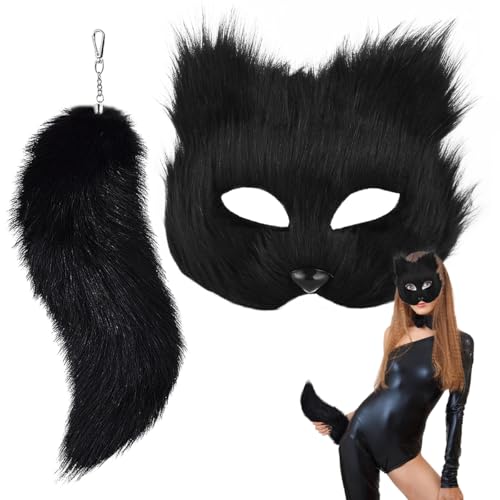 PHIEZC Pelzmaske und Schwanzset, Pelzmaske, Fuchsmaske, Pelzkostüm, therian mask,Maskerade-Katzenmaske, furry kostüm，Pelzkostüme, Cosplay-Zubehör von PHIEZC