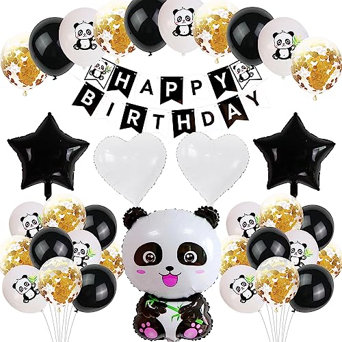 Panda-Geburtstagsdekorationen, Panda-Luftballons, Kindergeburtstagsdekorationen mit Happy Birthday-Banner, 36er-Pack Panda-Geburtstagsballons, Geburtstagsparty-Dekorationen für Jungen und Mädchen von PHIEZC
