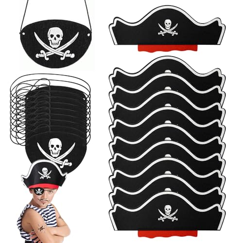 Piratenhüte für Kinder, 20 Stück Piratenzubehör, 10 Stück Piratenhüte, 10 Stück Piratenaugenklappen, Piratendekoration für Kindergeburtstag, Piratenparty, Piraten-Kindergeburtstags-Dekorationsset von PHIEZC