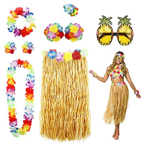 PHOGARY Hula-Rock-Kostüm-Set für Hawaii-Luau-Partys, 8 Stück, Bunt-Gelb, Einheitsgr��e von PHOGARY