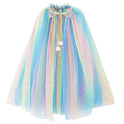 PHOGARY Kinder Umhang Prinzessin Bunt Cape, Tüll Umhang Glitzer Pailletten Cape Prinzessin Halloween Kostüm Umhang Prinzessin Party Kostüm Karneval Party Outfits Cosplay für Mädchen (70CM) von PHOGARY