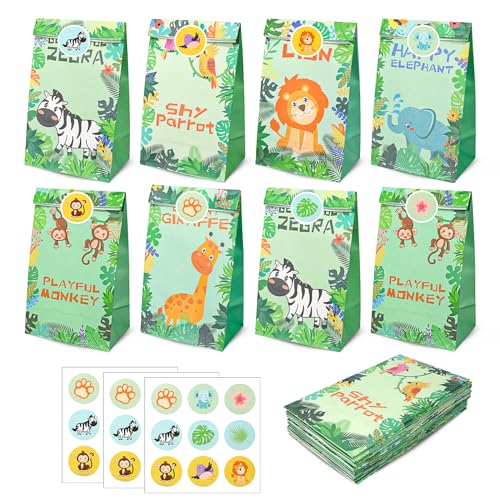 PHOGARY Safari Geschenktüten Kindergeburtstag, 24 Stück Zootiere Papiertüten Klein Wild One Geburtstag Deko, Safari Geburtstagstüten Mitgebsel Kinder, Kindergeburtstag Tüten für Wald Baby Shower von PHOGARY