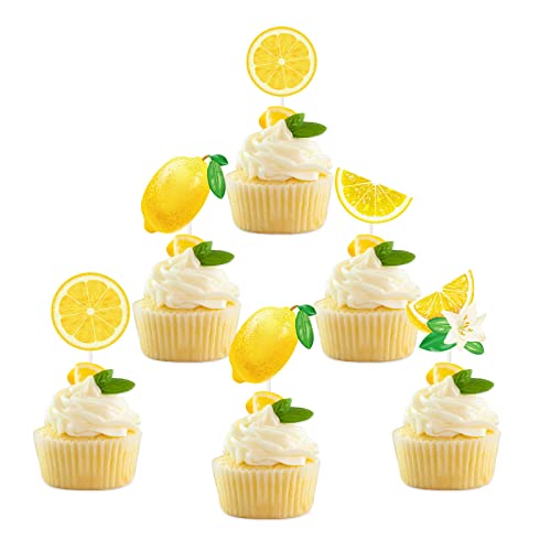 18 Stück Zitronen-Cupcake-Topper, Obst-Themen-Party-Dekoration, Sommer-Limonade-Cupcake-Topper, Lemona-Pool, Strand, Grill, Cupcake-Dekorationen, Frutti-Cupcake-Topper. von PHOHUI HAVE A NICE TIME