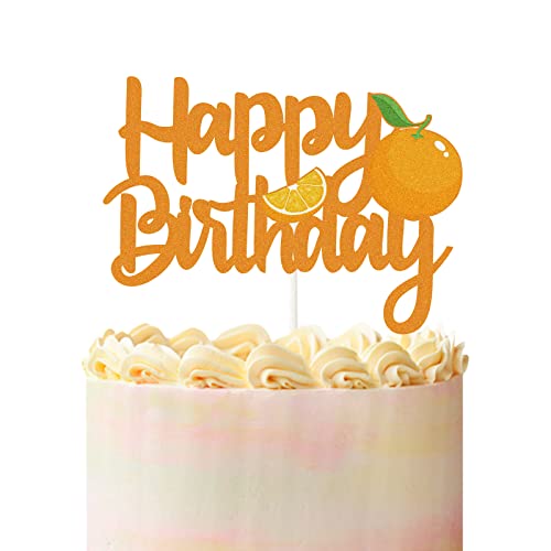 Orange Thema Party Kuchen Topper, Happy Birthday Kuchenaufsatz, Sommer Fruit Orange Party Glitzer Cutie Supplies, kleine süße Babyparty Dekorationen von PHOHUI HAVE A NICE TIME