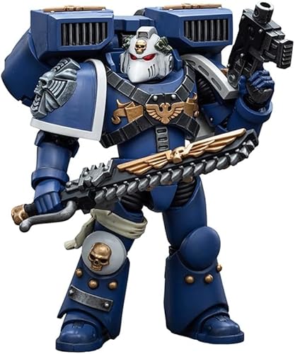 PIBONUS JOYTOY Warhammer 40K Ultramarines Vanguard Veteran with Chainsword and Bolt Pistole 1/18 Action Figure 12.2 cm Warrior Joy Toy Collection Model Gift Vanguard Veteran Bolt Pistole von PIBONUS