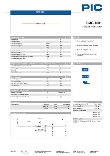 PIC PMC-1001 Reed-Kontakt 1 Schließer 180 V/DC, 130 V/AC 0.7A 10W von PIC