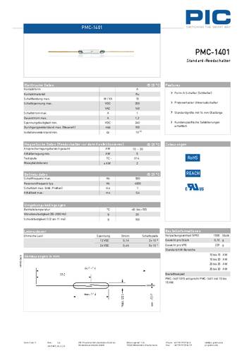 PIC PMC-1401 Reed-Kontakt 1 Schließer 200 V/DC, 140 V/AC 1A 10W von PIC