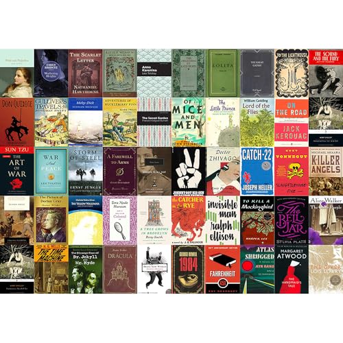 50 Best Classic Books of All Time Puzzle 1000 Teile, Essential Book Covers Collage Puzzle, Greatest Novels Add to Your Literary Bucket List, Good Gift for Book Lovers von PICKFORU