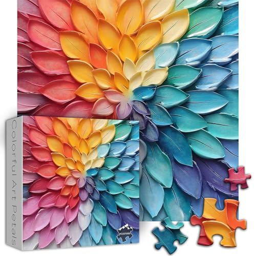 Blumenpuzzle für Erwachsene, 1000 Teile, Farbverlauf, Regenbogen-Puzzle, Kunstmalerei, unmögliche Puzzles, anspruchsvolle Puzzles, buntes Blumenmuster, harte schwierige Puzzles von PICKFORU