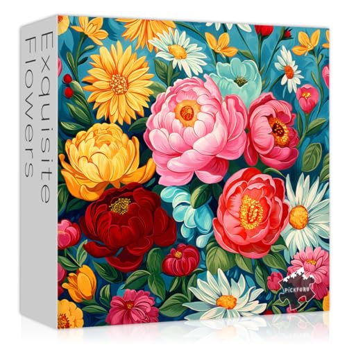 Bunte Blumen-Puzzles für Erwachsene, Pflanzen-Puzzle, Kunst, Blumen-Frühlings-Garten-Puzzle, 1000 Teile, Malerei als Wanddekoration für Zuhause von PICKFORU