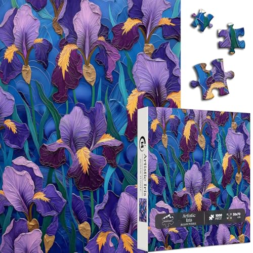 Bunte Blumenpuzzles für Erwachsene, Iris Plant Puzzle 1000 Teile, hübsches florales Kunst-Puzzle, schöne Blumen-Puzzle, herausfordernde Puzzles von PICKFORU