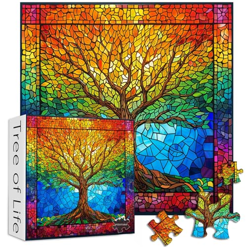 Buntglas-Puzzles für Erwachsene, ab 1000 Teile, PICKFORU Baum des Lebens Puzzle mit Regenbogenfarben, bunte, schwierige Puzzles als einzigartige Geschenke von PICKFORU