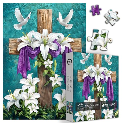 Christliche Kreuz-Puzzles für Erwachsene, 1000 Teile, religiöses Puzzle, Vogel-Blumen-Puzzle, katholischer Glaube, Puzzle von PICKFORU