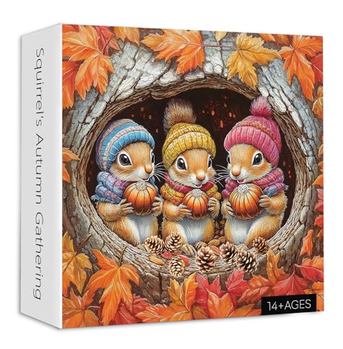 Eichhörnchen Puzzles für Erwachsene 1000 Teile, Natur Tier Puzzles Herbst Pflanze Kürbis, Herbst Jigsaw Puzzle Herausforderung von PICKFORU