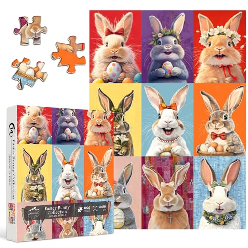 Hasen-Puzzles für Erwachsene, 1000 Teile, PICKFORU Vintage-Oster-Puzzle, 1000 Teile, Blumen-Hase, bunte Ostereier-Puzzles für Erwachsene von PICKFORU