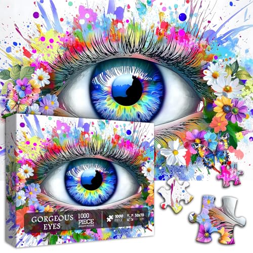 Impossible Puzzle for Adults 1000 Pieces Eye Flower Abstract Art Puzzle Colorful Gradient, Hard Challenging Butterfly Floral Jigsaw Puzzle von PICKFORU